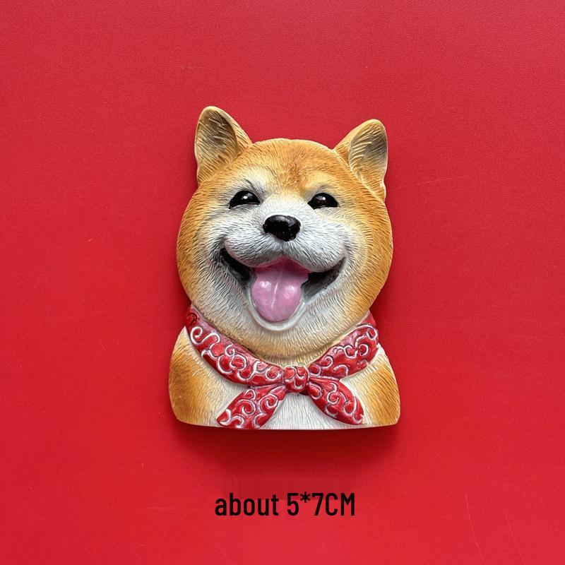 3D Shiba Inu & Pomeranian Dog Fridge Magnet - Teddy Magnetic Pet Decor Sticker