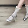 Thick heel spring and autumn feet heel women's shoes increase Internet celebrities are not tired beautiful Mary Jane single shoes women silver thin