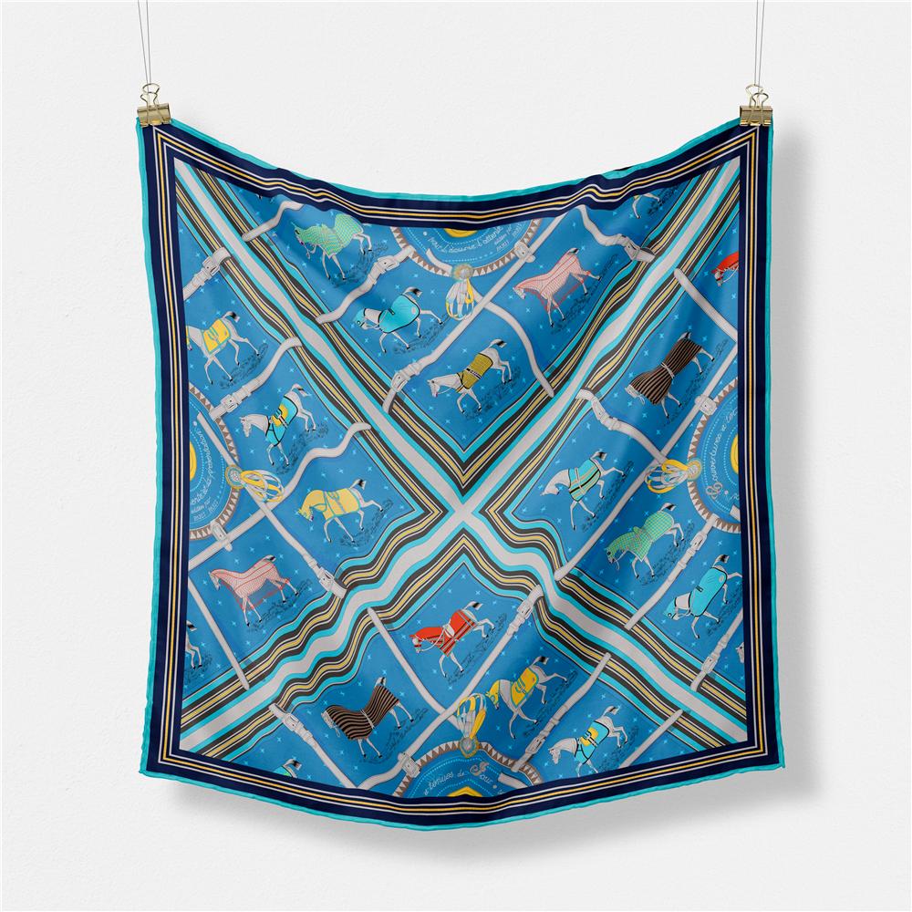 Foulard Quadrato Stampa Cavallo a Quadretti Piccoli 53cm Donna 100% Seta Twill Bandana Donna Fascia Lussuosa Hijab Foulard da Collo