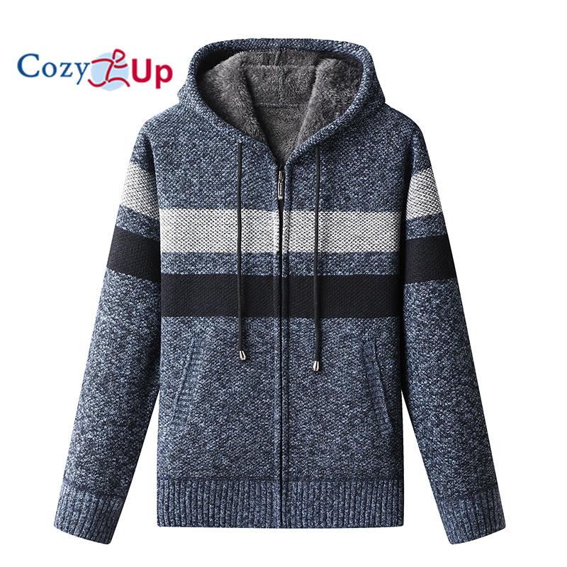 Cozy Up Men's Knitwear with Plush Thickened Zipper Hooded Jacket Loose Casual Cardigan