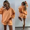  New Summer Women's Casual Striped Lounge Set Long Sleeve V-Neck Loose Top with Sports Shorts 2-Piece