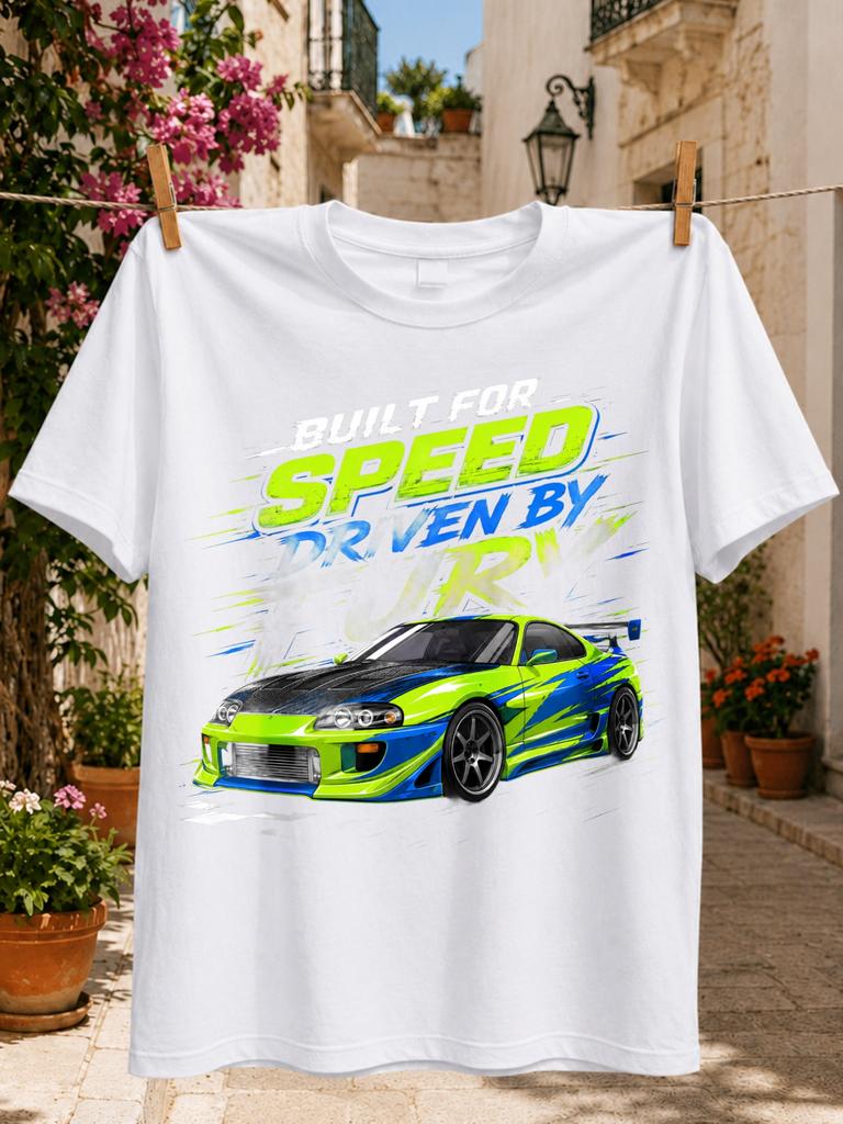 Built For Speed Tuner Car Graphic Neon Green And Blue Sports Cardynamic Racing Streaks Street Art Unisex All Tshirt