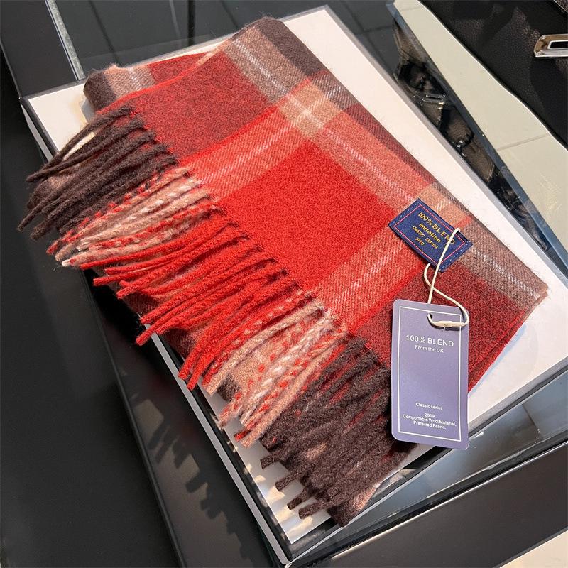 2024 British Red Plaid Imitation Cashmere Scarf: Cozy Winter Neck Shawl Gift
