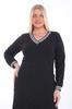 Women's Big Size Dress X Modapo Plus Size Black V-Neck Sweat Dress with Stripes