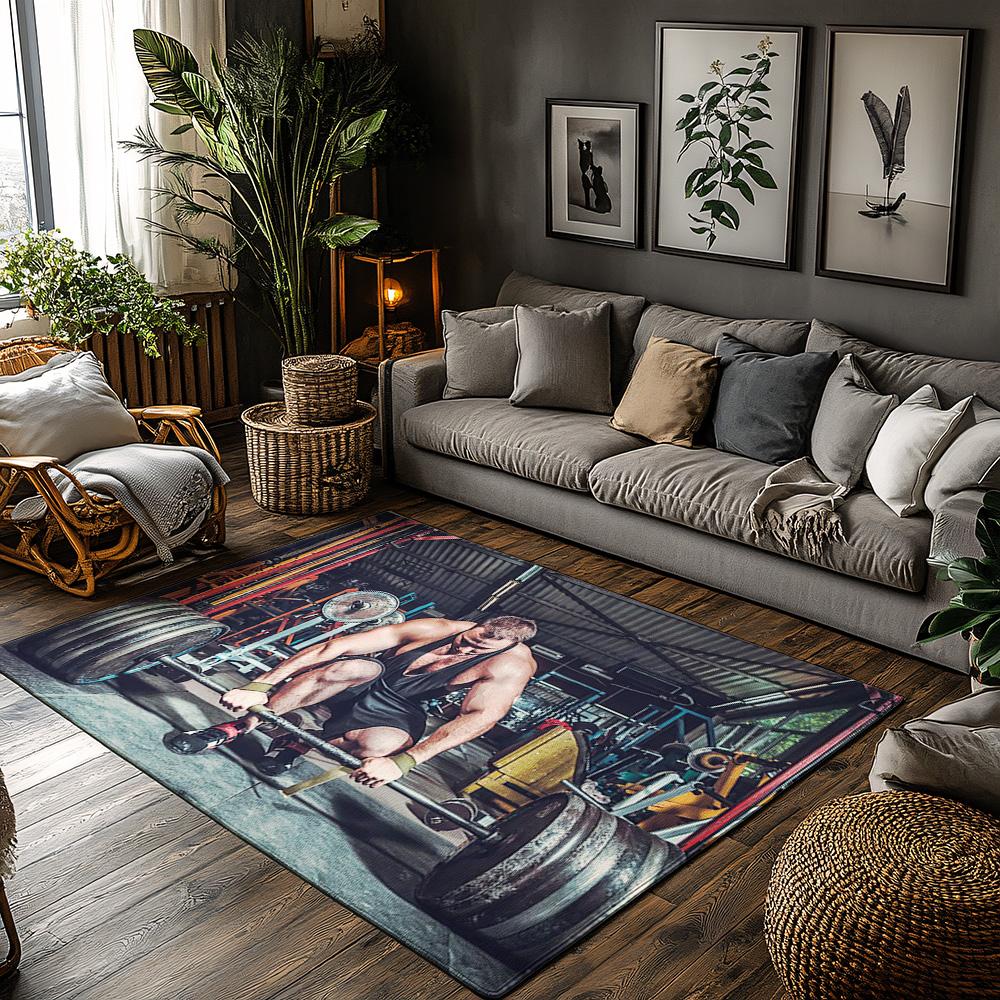 

Fitness Motivational Area Rug, Muscle Man Dumbbell Pattern Carpet, Soft Non-Slip Sofa Mat for Gym Home Decor 50x80cm