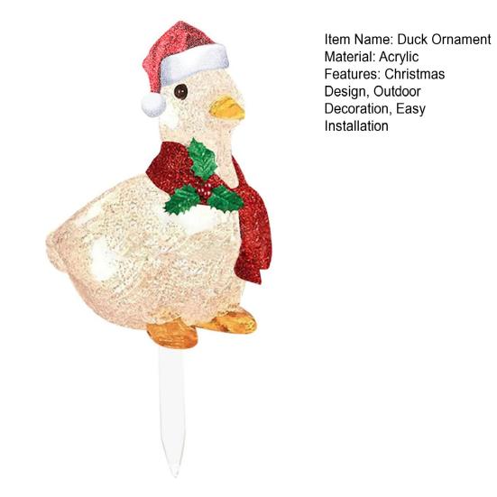 Christmas Light-up Duck Ornament Lighted Acrylic 2D Duck Decoration with Scarf And Santa Hat Outdoor Duck Ornament for Yard Garden Patio Lawn Decor