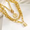 3-delige Gelaagde Ketting Set voor Vrouwen Vintage Elegant Verguld Reliëf Rond Creatief Slot Hanger Kettingen Mode Sieraden