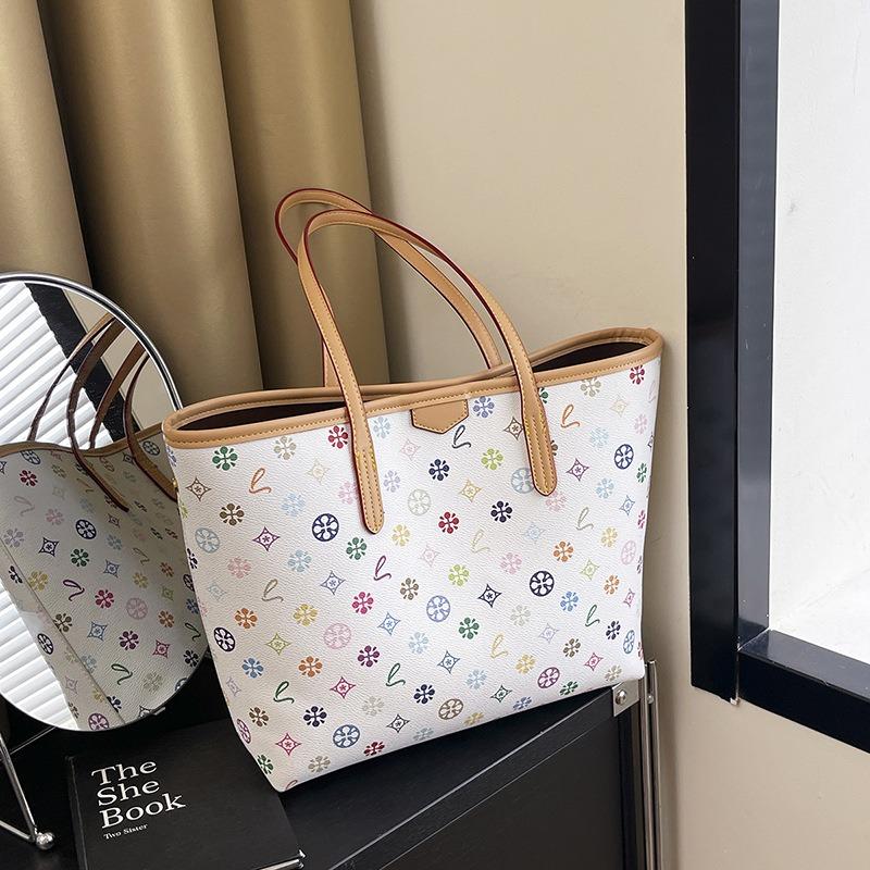 Bag New light luxury printed tote bag retro shoulder bag large capacity daily commuter handbag