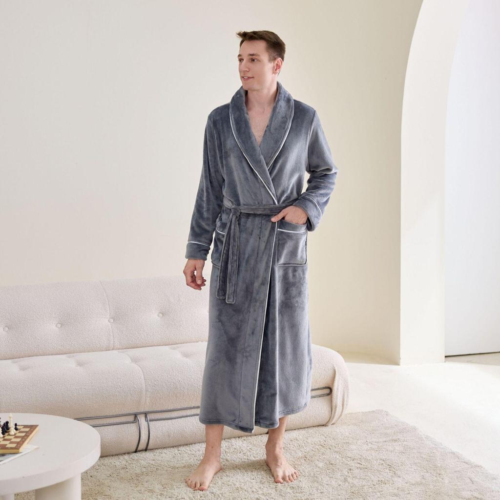In Stock Flannel Couple's Bathrobe - Unisex Hotel B&B Long Bathrobe