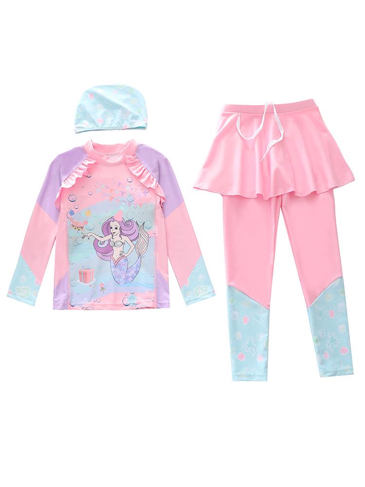 New Girls' Long Sleeve Two-Piece Swimsuit for Toddlers and Kids with CPC Certification