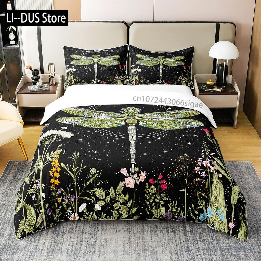 Aquarell Pastell Floral Bettwäsche Sets Vollgröße Bettbezug für Mädchen Frauen Libelle Deckenbezug Steppdeckenbezug Zimmerdeko