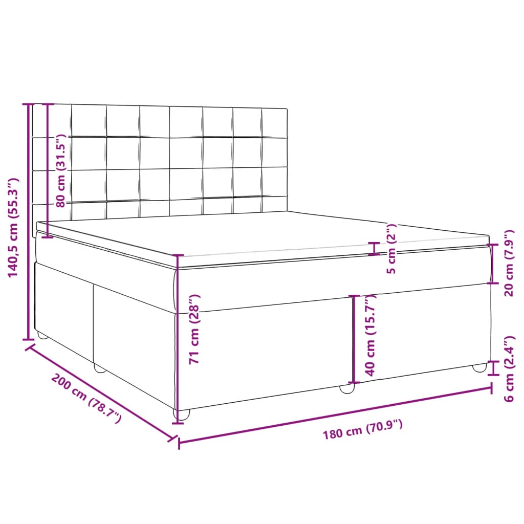 Box Spring Bed with Mattress Light Grey 180 x 200 cm Fabric