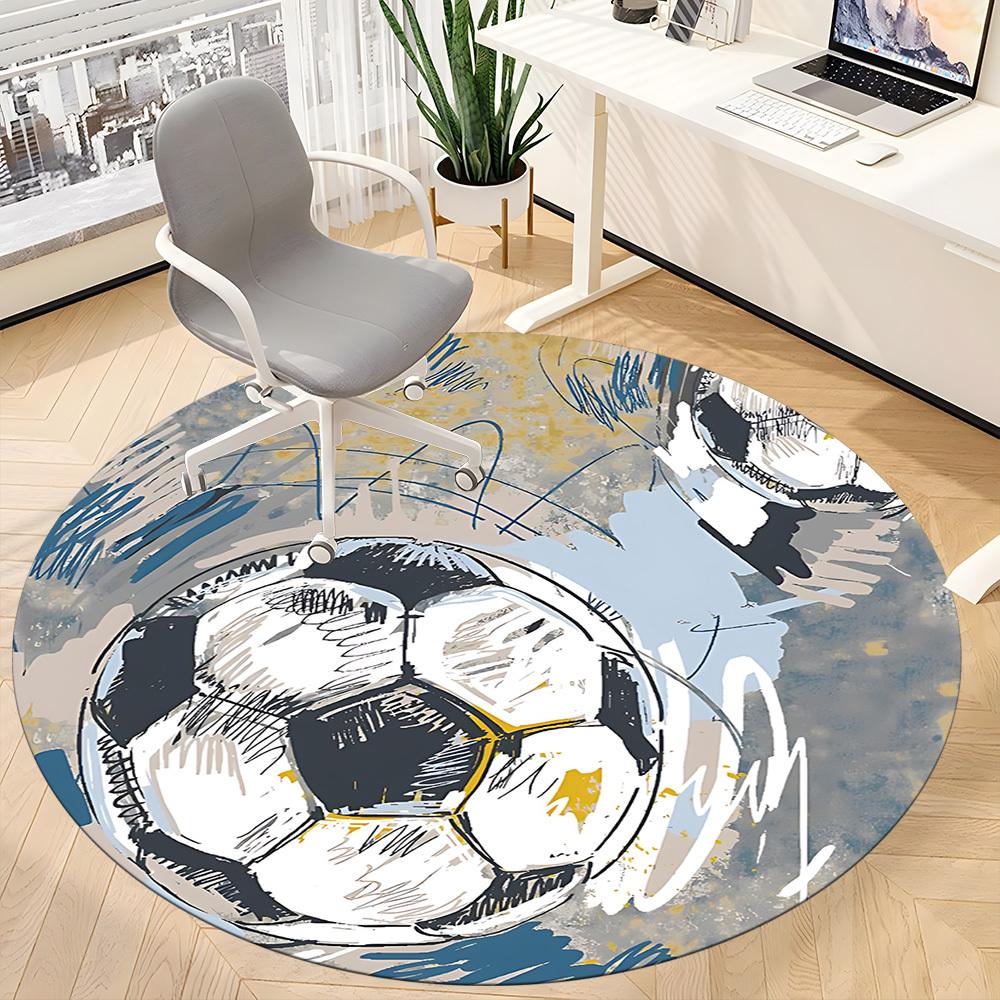 1pc Soccer Ball Office Round Area Rug,  Mat Suitable ForOffice, Under Office Chairs Bedroom Living Room Home Decor, Room Deco