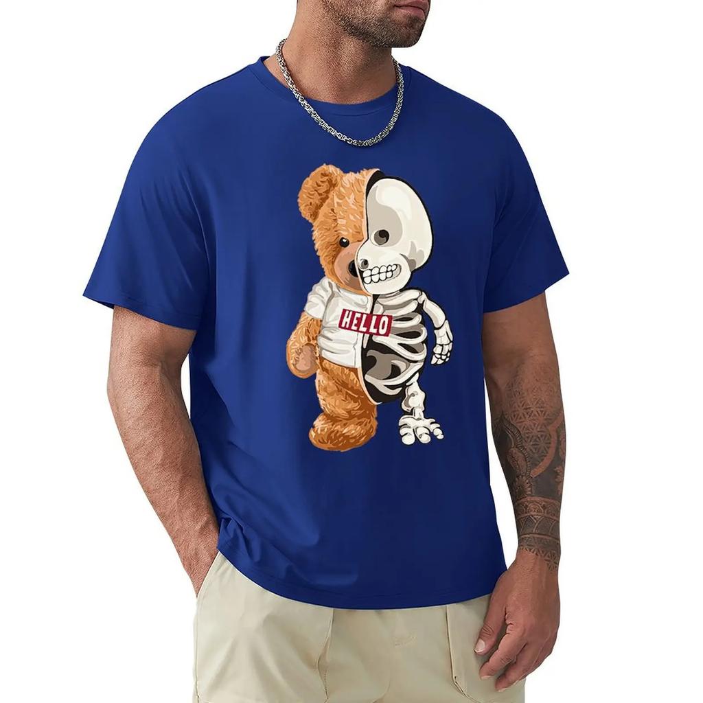 Hello Skeleton Teddy Bear T Shirt Harajuku Short Sleeve T-shirt 100% Cotton Graphics Tshirt Tops
