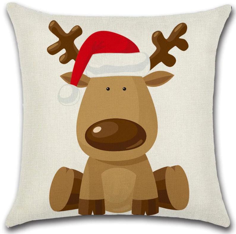 Christmas Deer Cartoon Pattern Throw Pillow Cover With Short Plush Print For Living Room Sofa Decoration Cushion Cover