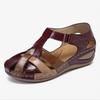 Foreign trade large size bag head sandals women's 2025 summer European and American retro round head wedge heel Velcro women's Roman shoes