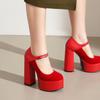 Women's Leather Chunky Heel Platform Mary Jane Shoes, Fashionable Plus Size High Heels