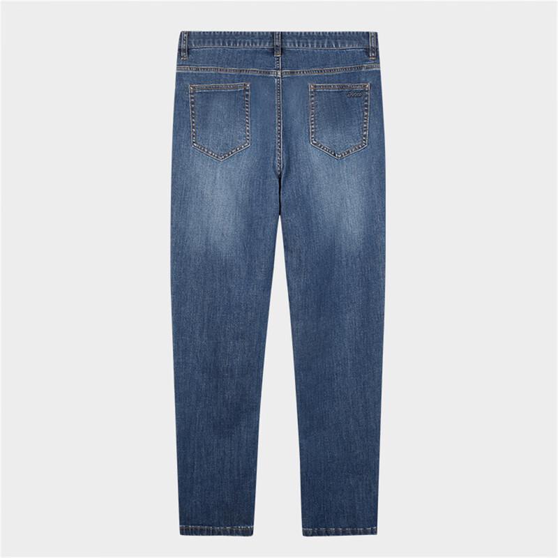 TRIES Men's Retro Washed Whiskered Letter Print Straight Jeans