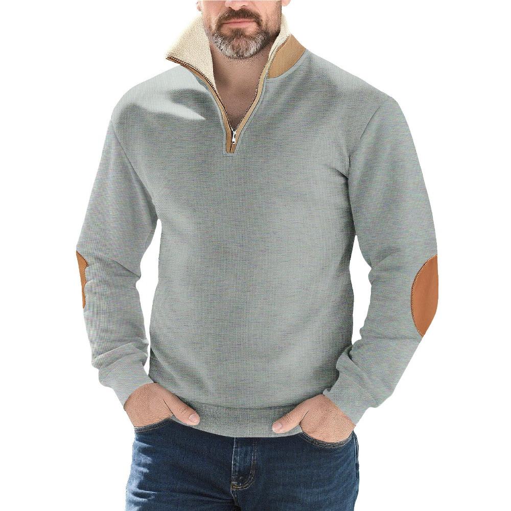 

Новый свитшот с лацканами на молнии, ретро-сплайсинг, вышивка, мужской свитшот с длинным рукавом свободного кроя S серый