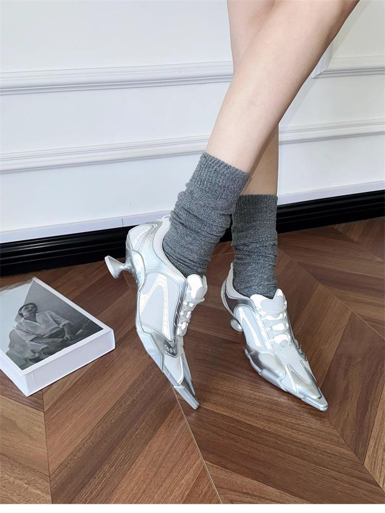 Sportlich lässige Schnürschuhe für Damen, Nische Spitzschuhe High Heels