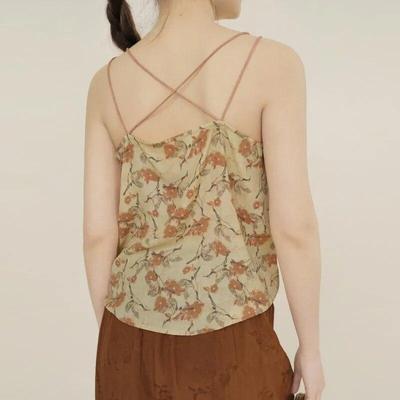 Camisolas Femininas de Primavera Estilo Chinês Vintage Algodão Estampado Floral Tops Femininos Camis