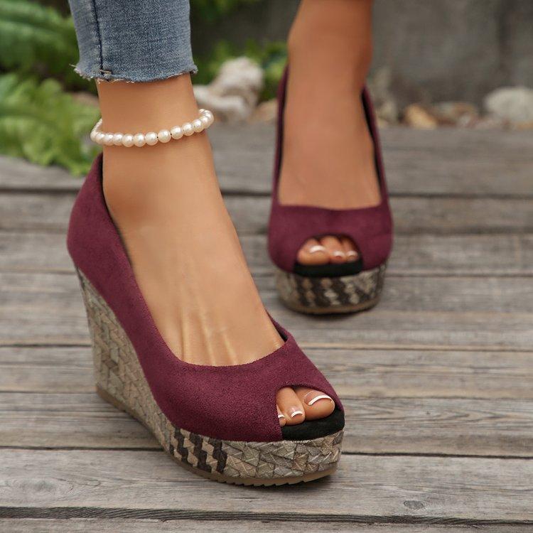 European and American large size fish mouth wedge heel high heel single shoes women's autumn new shallow mouth foreign trade one-pedal single shoes