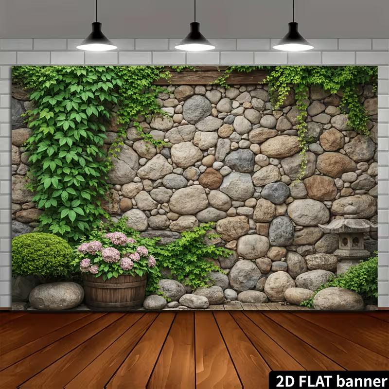Japanese Courtyard Stone Pagoda Potted Flower Greenery Outdoor Photo Background 47.2x31.5inch/120*80cm