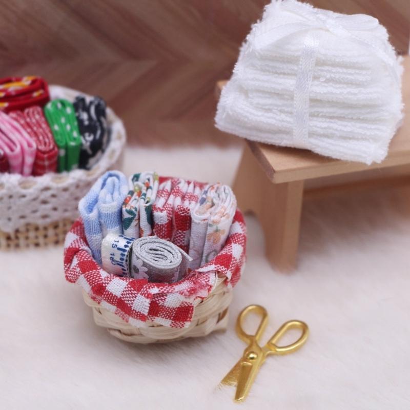 Doll House Miniature Sewing Set Includes Fabric Basket Sewing Tool For Kids Creative Pretend Play and Fine Motor Skill