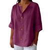 Mote dame casual V-hals kneppet syvarmet bomulls-t-skjorte topp