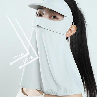 1pc Ice Silk Sunscreen Hats Mask Women Men Summer Breathable Outdoor Sports Hat-brim Thin Traceless Facemask UV Protection Caps