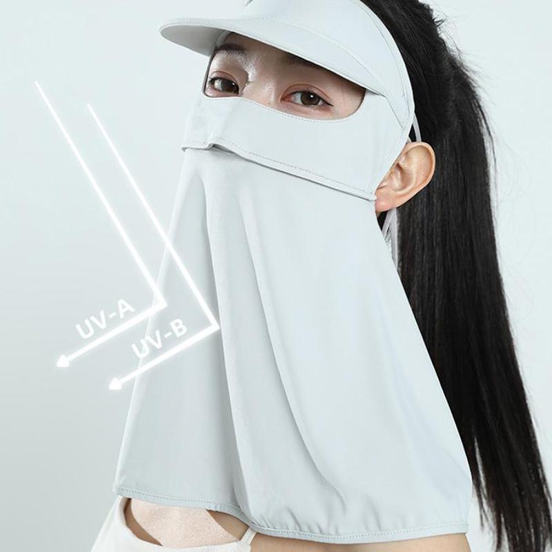 Ice Silk Sunscreen Hats Mask Women Men Summer Breathable Outdoor Sports Hat-Brim Thin Traceless Facemask Uv Protection Caps