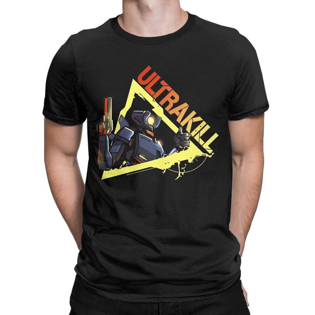 Ultrakill Schießspiel Blut ist Treibstoff Herren T-Shirts V1 Rock T-Shirt Kurzarm Rundhals T-Shirt 100% Baumwolle Sommerkleidung