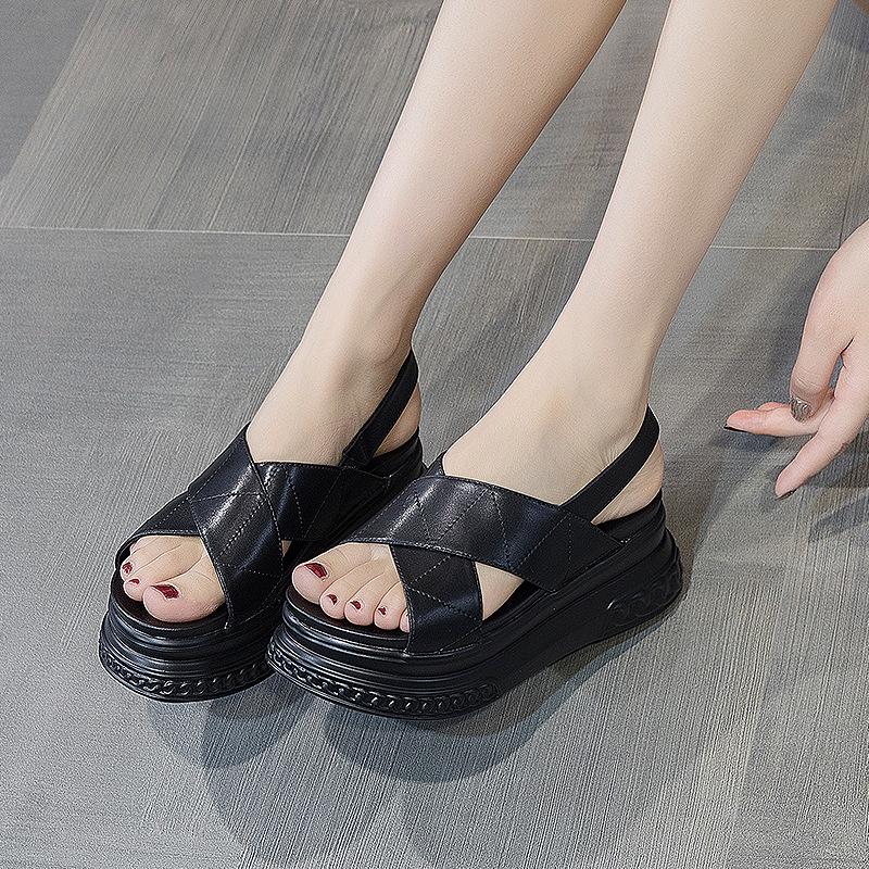 Platform Sandals Women's Summer 2025 New Cross Fashion Trend Women's Sandals Wear Fish Mouth Roman Shoes Women