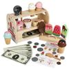 Pretend Kids Wooden Ice Cream Shop Playset With Natural Finish For Gift Birthday