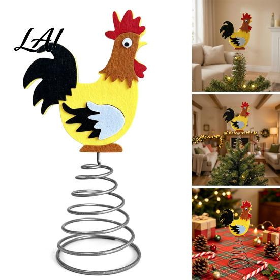 Farmhouse Cork Decoration Felt Rooster Christmas Tree Topper Xmas Top Cock Decoration Decor Animal Topper with Metal Spring Base Party Supplies