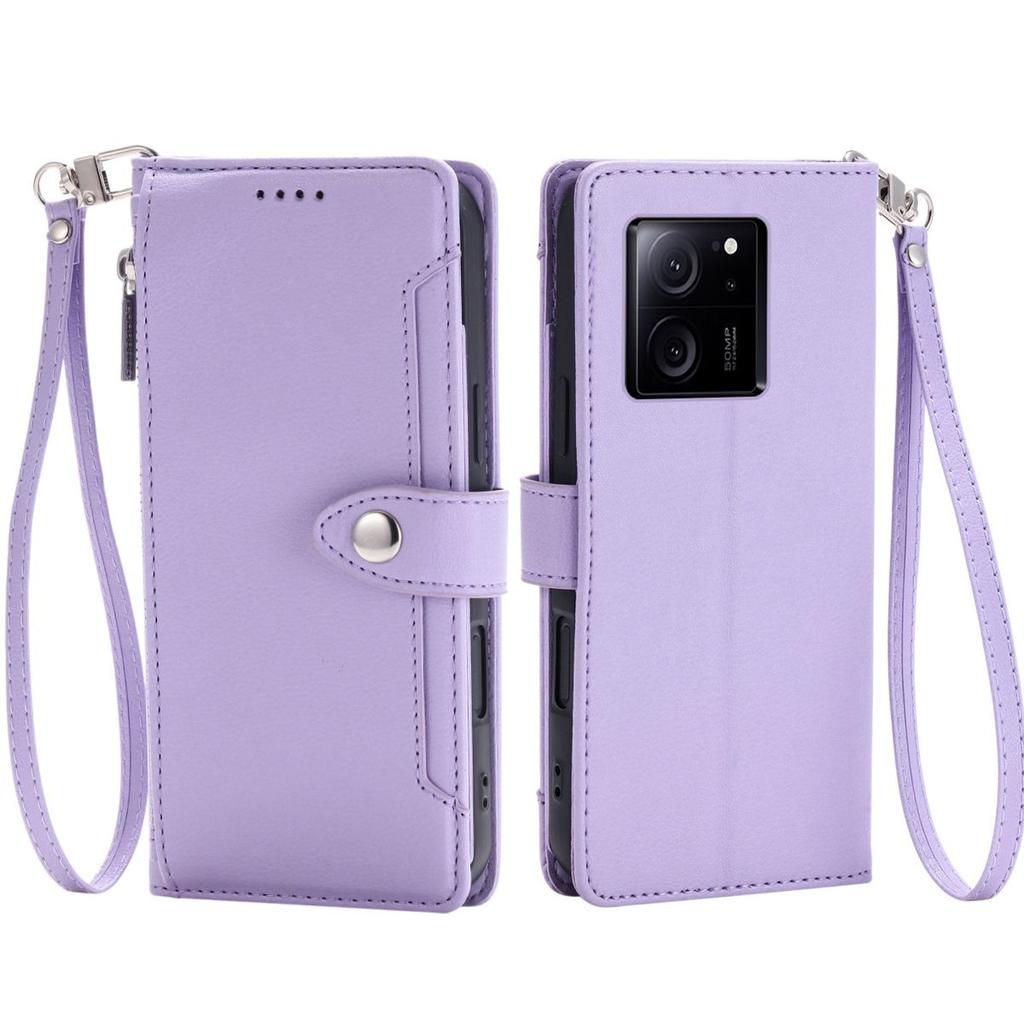 Zipper Pocket Wallet Flip Leather Phone Case for Xiaomi 13T Pro Multi Card Slots Kickstand Cover Wrist Strap