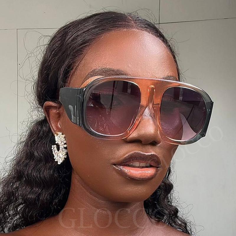 Yellow Oversized Pilot Sunglasses Women Luxury Designer Wide Square Gradient Sun Glasses Trendy Big Frame