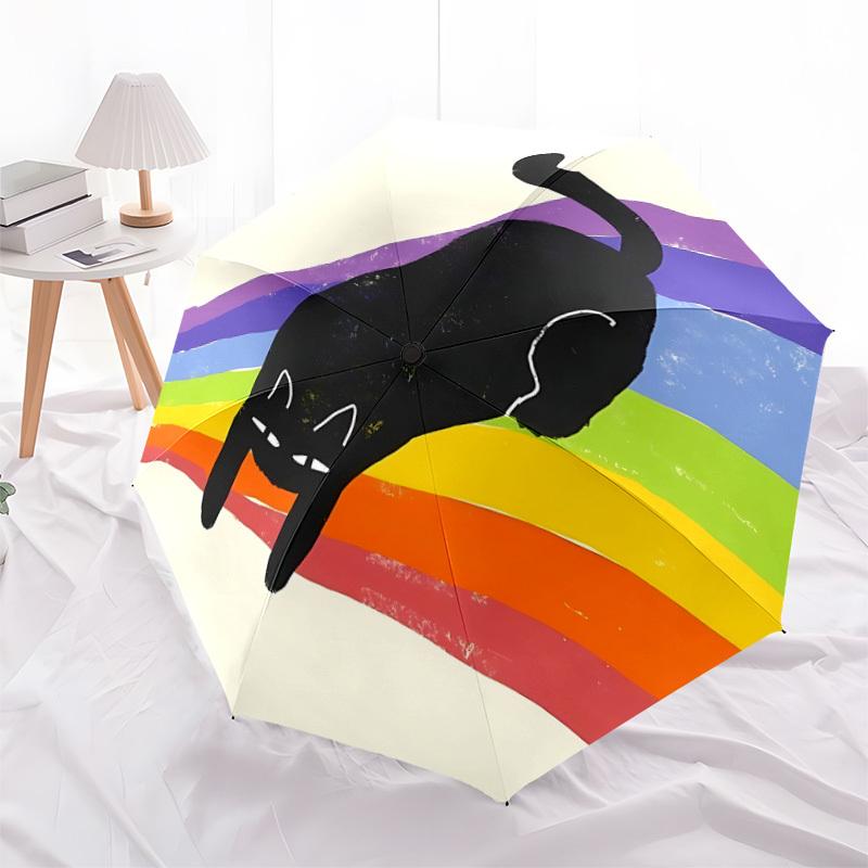 1pc Rainbow Cat Automatic Open/close Umbrella, 8-Rib Sturdy Structure, Portable Travel Umbrella, Parties, Everyday Use, Outdoor Accessory, A