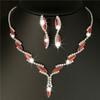 Elegant Red Crystal Rhinestone Wedding Jewelry Sets for Women Leaf Choker Necklace Earrings Bridal Jewelry Sets