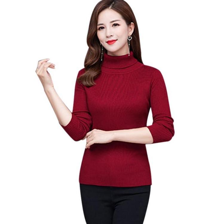 Soft Knitted Turtleneck Sweater Women Long Sleeve Pullover Tops