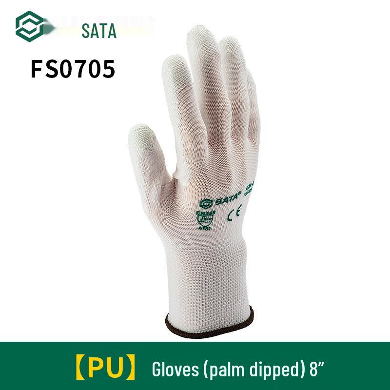Sata Anti-Slip Work Gloves - Nylon PU Coated, Fingertip & Palm Dipped, Wear-Resistant for Workshop Use