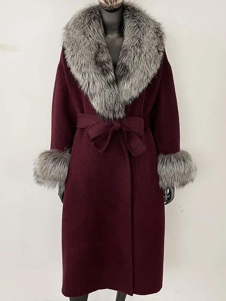 OFTBUY Wool Coat Women 2024 Autumn Winter Real Fox Fur Jacket Female Long Warm Natural Fox Fur Collar Fur Cuffs Coat Woolen Coat