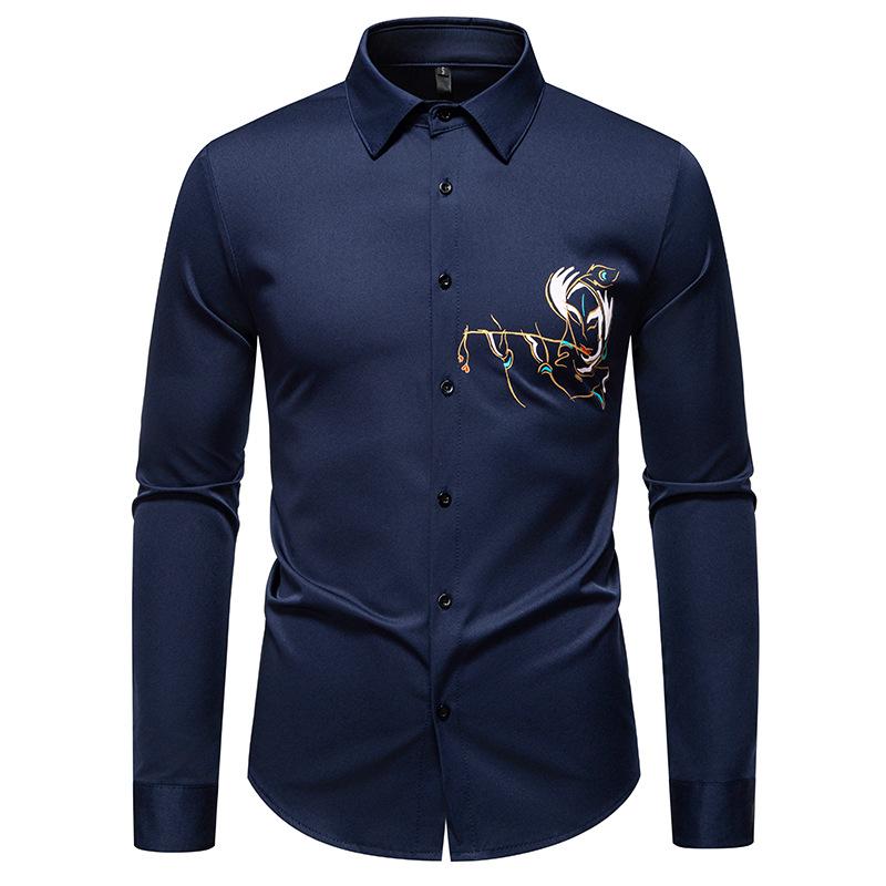 Autumn Men'S Loose Long-Sleeved Shirt European Size Men'S Printed Casual Long-Sleeved Shirt