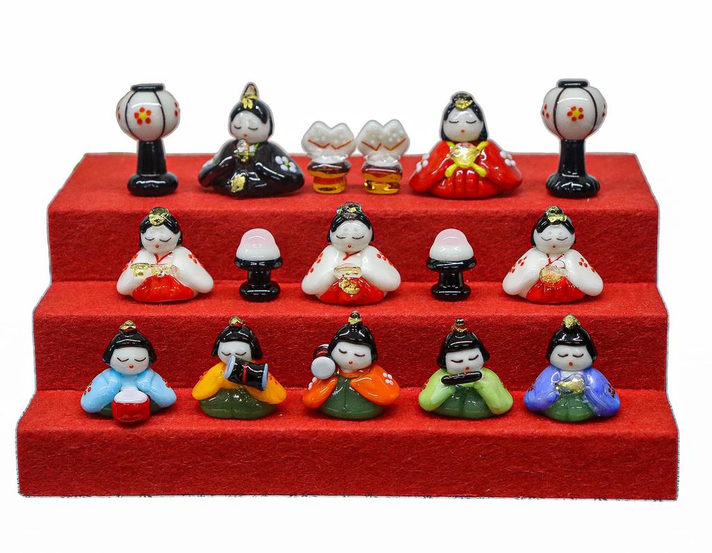 Glass Square Adorable Glass Hina Doll Display Set 3-Tiered (Large)