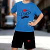 Boys 2 Piece Letter Print Outfit, Short Sleeve T-Shirt and Shorts Set for Kids Age 5-14,Black and White Sporty Casual Summer Clothes