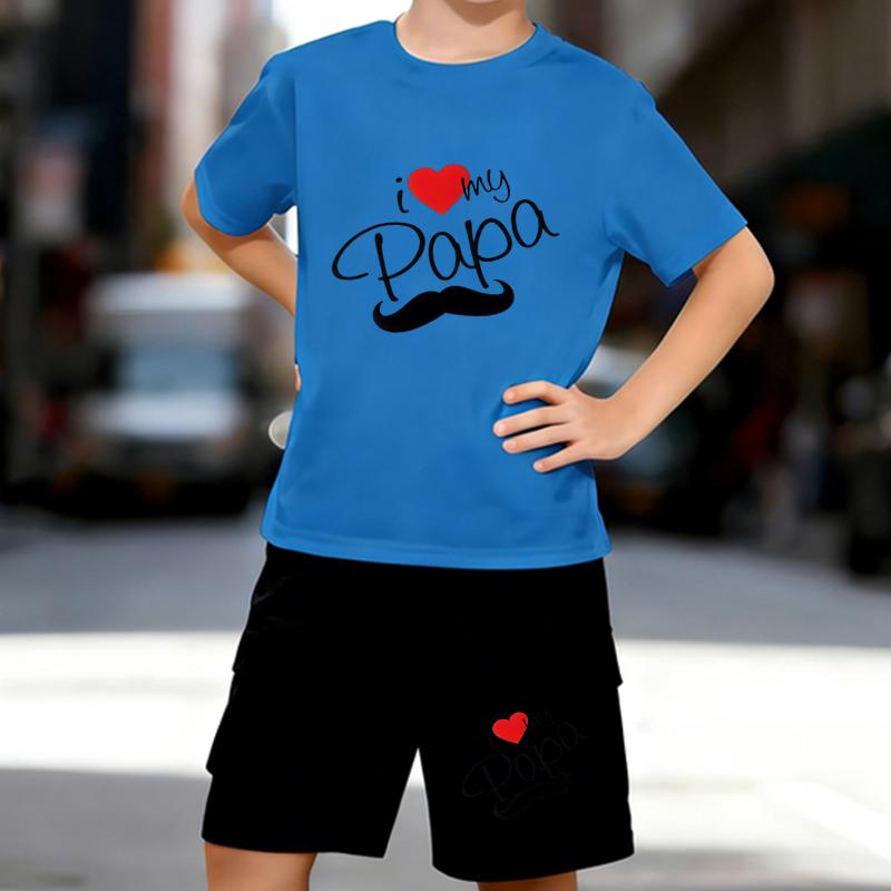Boys 2 Piece Letter Print Outfit, Short Sleeve T-Shirt and Shorts Set for Kids Age 5-14,Black and White Sporty Casual Summer Clothes