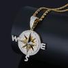 European and American Compass Compass Shaped Personalized Pendant Full of Zircon Trendy Brand Mens Necklace Accessories