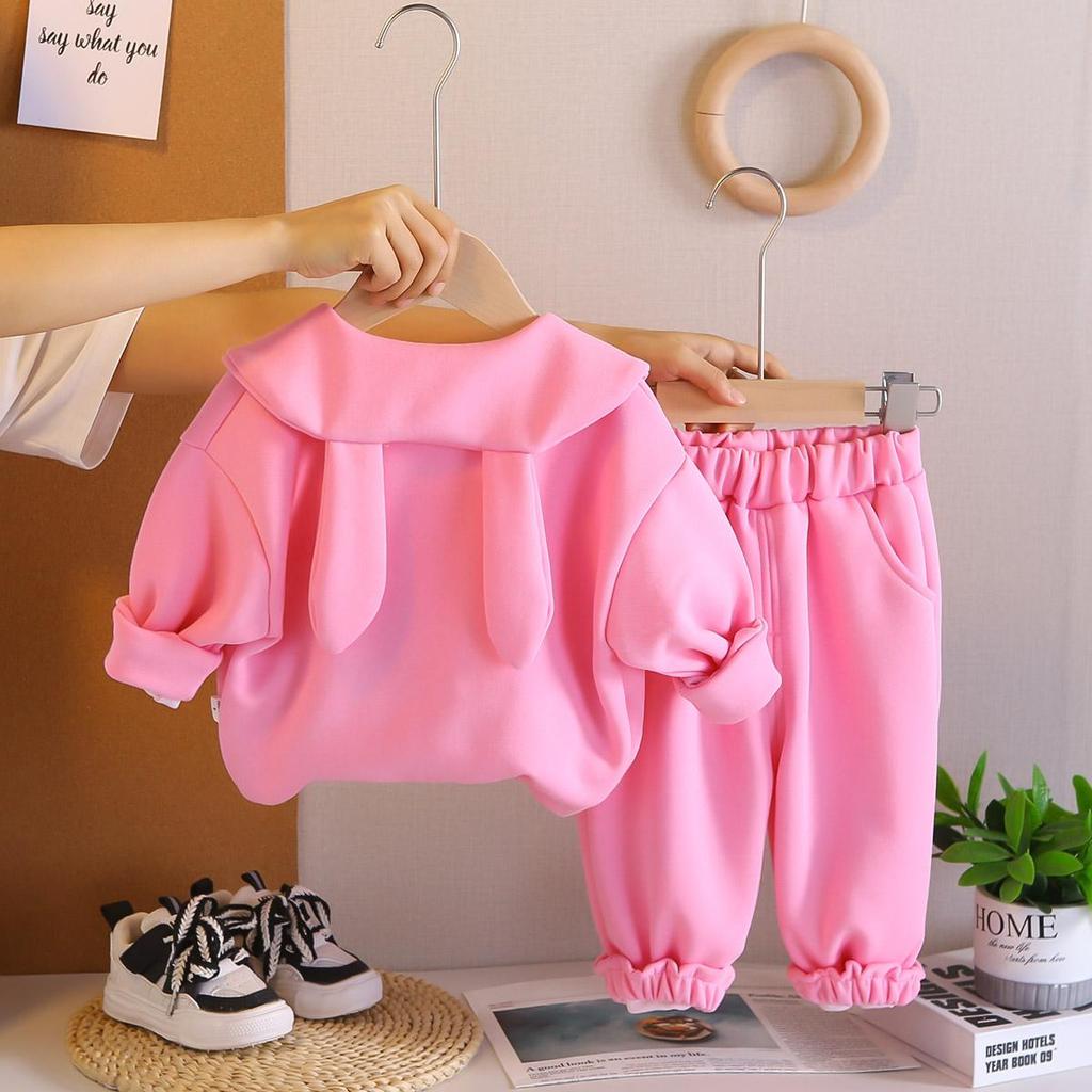 Girls' Long Sleeved 2-piece Set, Cute Rabbit Hoodie Set for Girls Aged 0-5, High-quality Casual Clothes