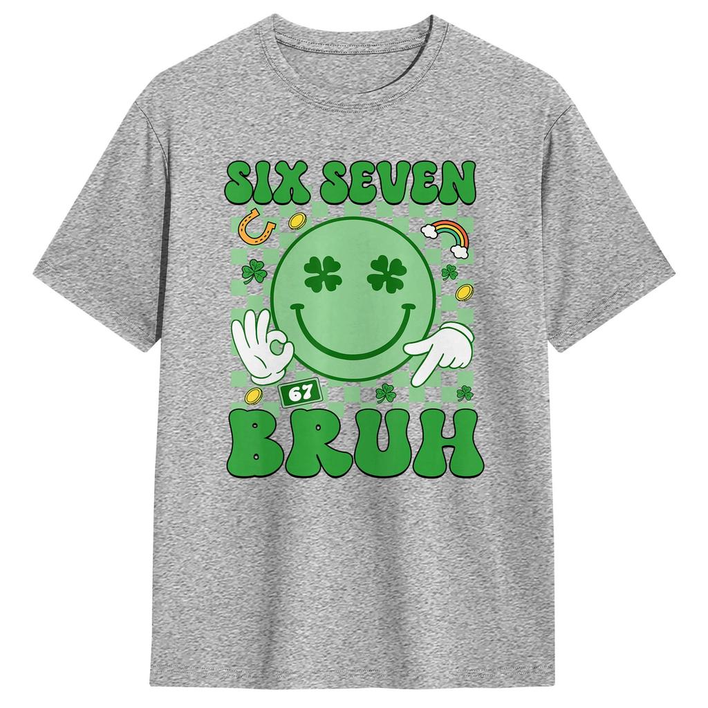 67 Meme Six Seven 6 7 Bruh St Patricks Day Unisexs T Shirt  Vintage Tees Short Sleeve Round Neck TShirts Cotton Plus Size Tops