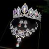 A Three-piece Set of Silver Colored Rhinestone Bridal Crown Necklace Headwear and Bridal Hair Accessory